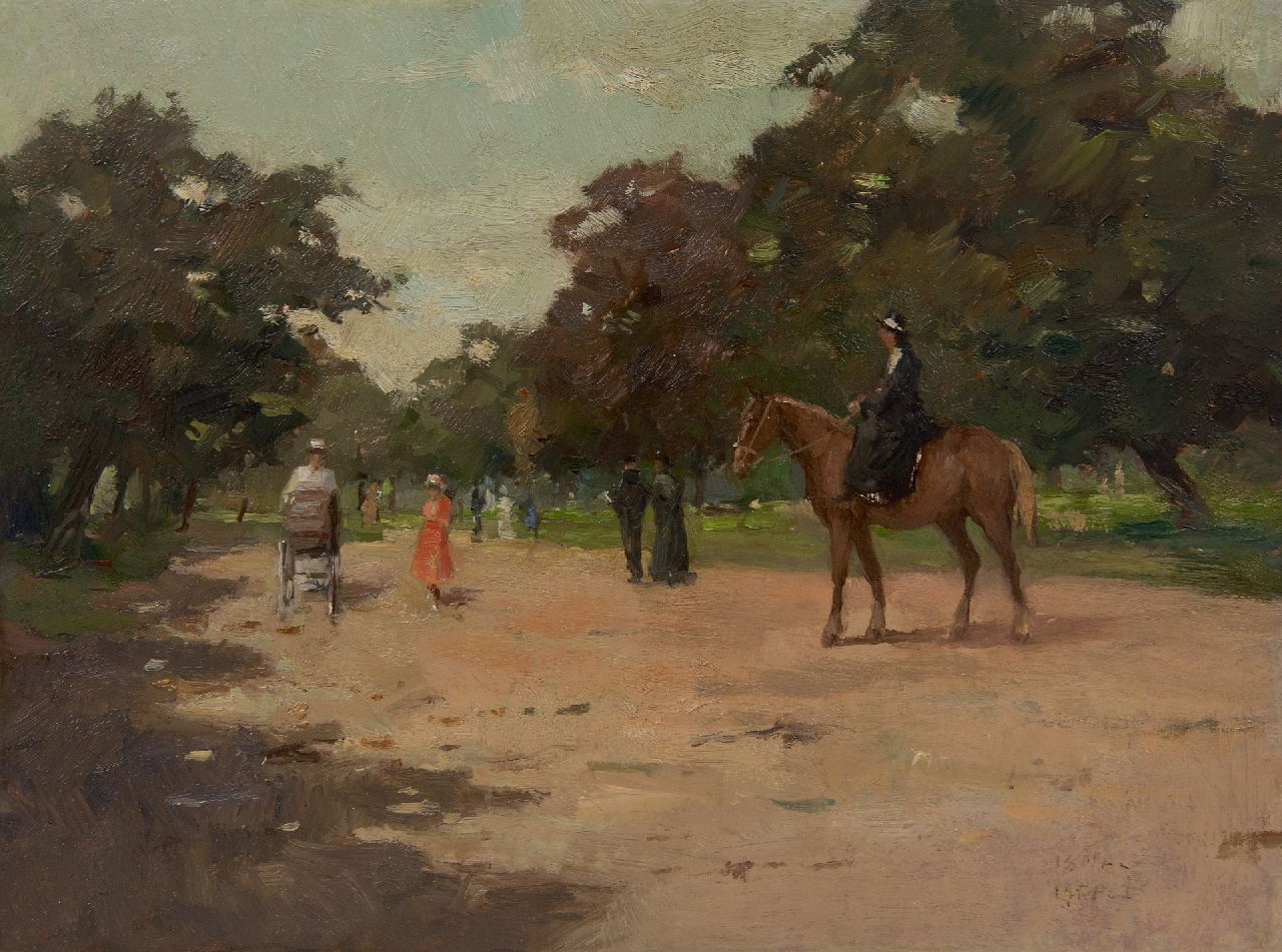 Ligtelijn E.J.  | Evert Jan Ligtelijn | Schilderijen te koop aangeboden | Zomerse dag in het park, olieverf op paneel 28,2 x 37,6 cm
