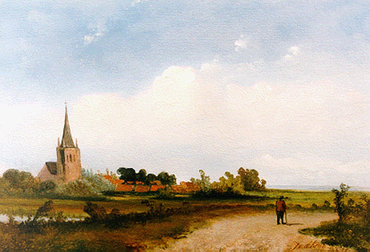 Kruk J.G. van der | Jacobus Gerardus van der Kruk, Landschap met dorpje, olieverf op paneel 16,7 x 24,8 cm, gesigneerd rechtsonder en gedateerd '50