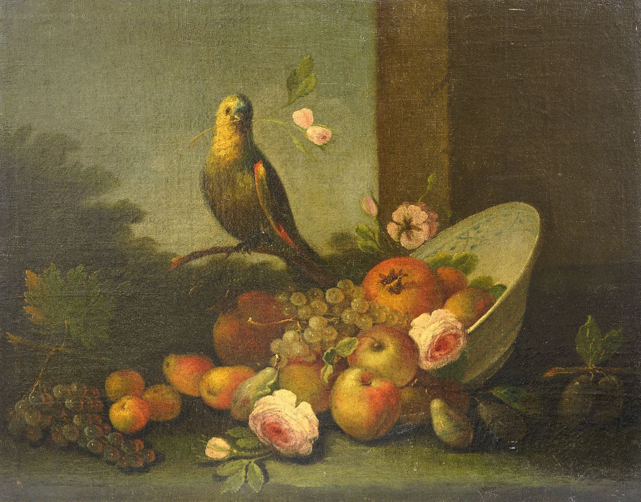 Europese School, 18e eeuw | Europese School, 18e eeuw | Schilderijen te koop aangeboden | Fruitstilleven met papegaai, olieverf op doek 62,4 x 78,4 cm Europese School, 18e eeuw | Europese School, 18e eeuw | Schilderijen te koop aangeboden | Fruitstilleven met papegaai, olieverf op doek 62,4 x 78,4 cm