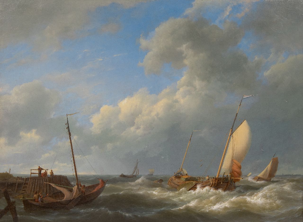 Koekkoek H.  | Hermanus Koekkoek | Schilderijen te koop aangeboden | Laverende schepen bij opkomende storm, olieverf op doek 63,9 x 85,4 cm