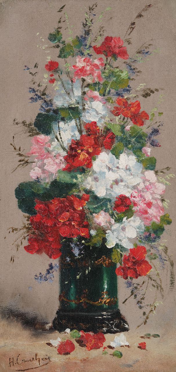 Cauchois E.H.  | Eugène-Henri Cauchois | Schilderijen te koop aangeboden | Bloemstilleven, olieverf op doek 36,1 x 17,7 cm, gesigneerd linksonder