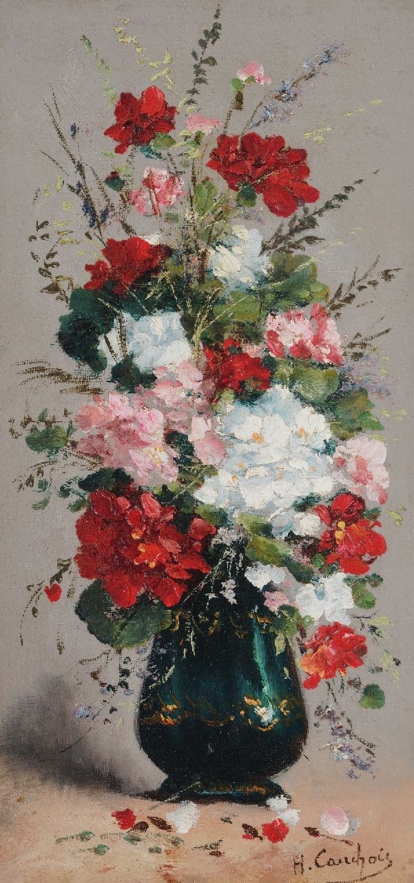 Cauchois E.H.  | Eugène-Henri Cauchois | Schilderijen te koop aangeboden | Bloemstilleven, olieverf op doek op paneel 35,8 x 17,5 cm, gesigneerd rechtsonder