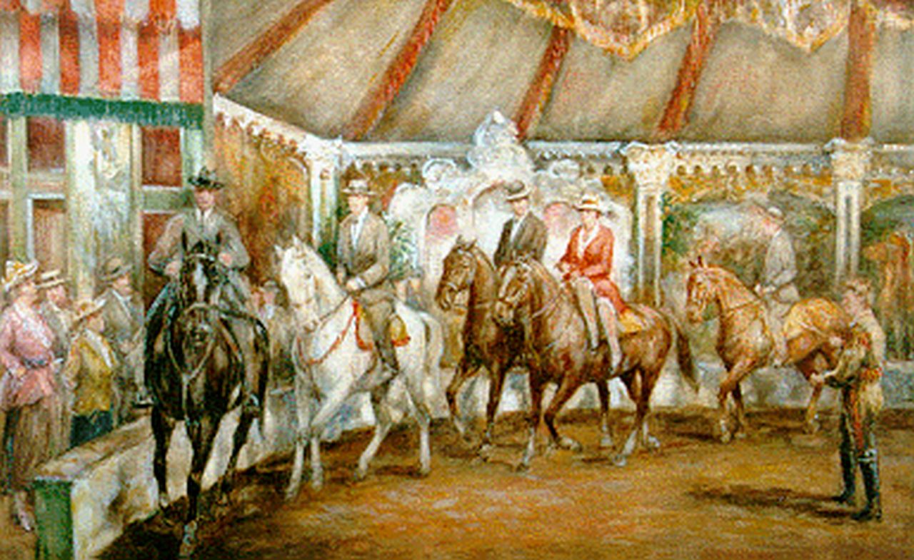 Haaren D.J. van | 'Dirk' Johannes van Haaren, Dressuurles, aquarel op papier 39,0 x 55,5 cm, gesigneerd rechtsonder