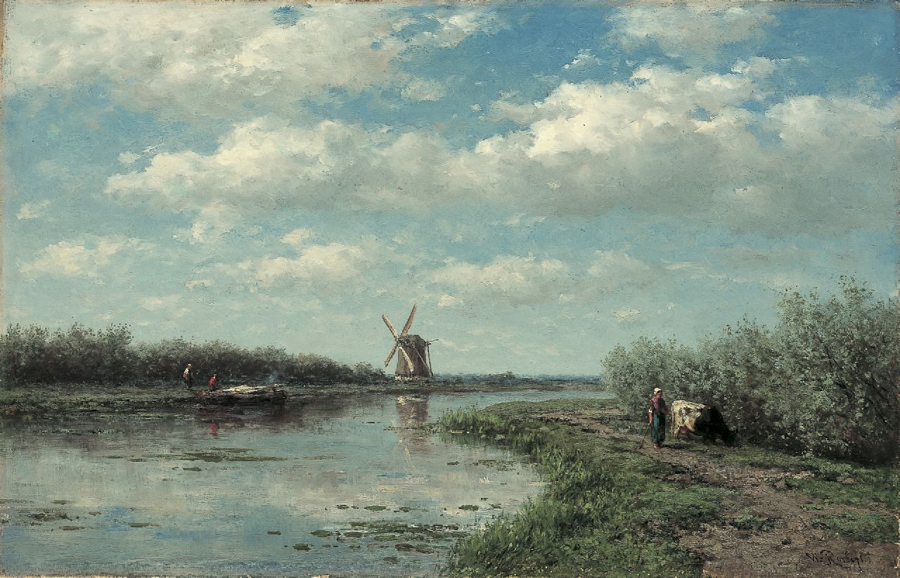 Roelofs W.  | Willem Roelofs | Schilderijen te koop aangeboden | Molen 't Hoog- en Groenland aan de Angstel bij Baambrugge, olieverf op doek 46,9 x 72,9 cm, gesigneerd rechtsonder