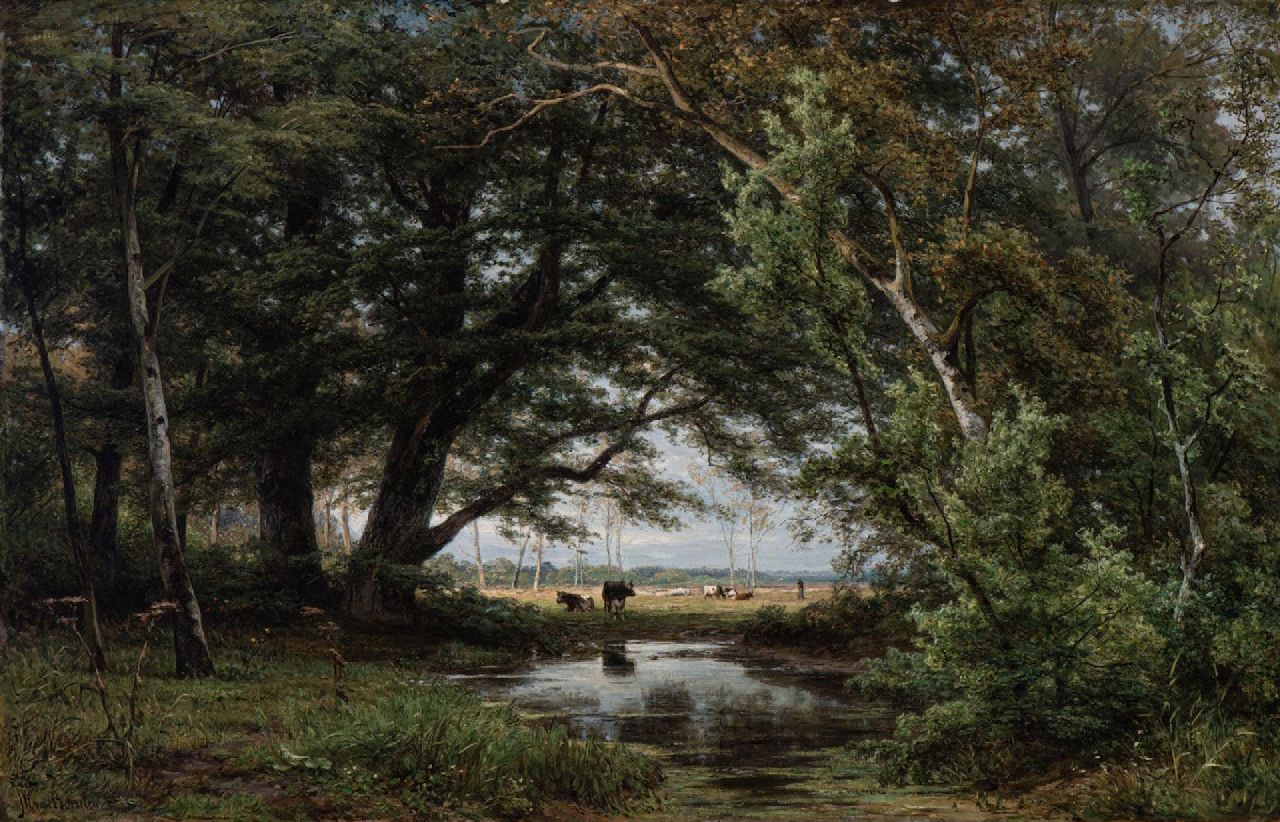 Borselen J.W. van | Jan Willem van Borselen | Schilderijen te koop aangeboden | Doorkijkje in het bos, olieverf op doek 76,0 x 120,0 cm, gesigneerd linksonder