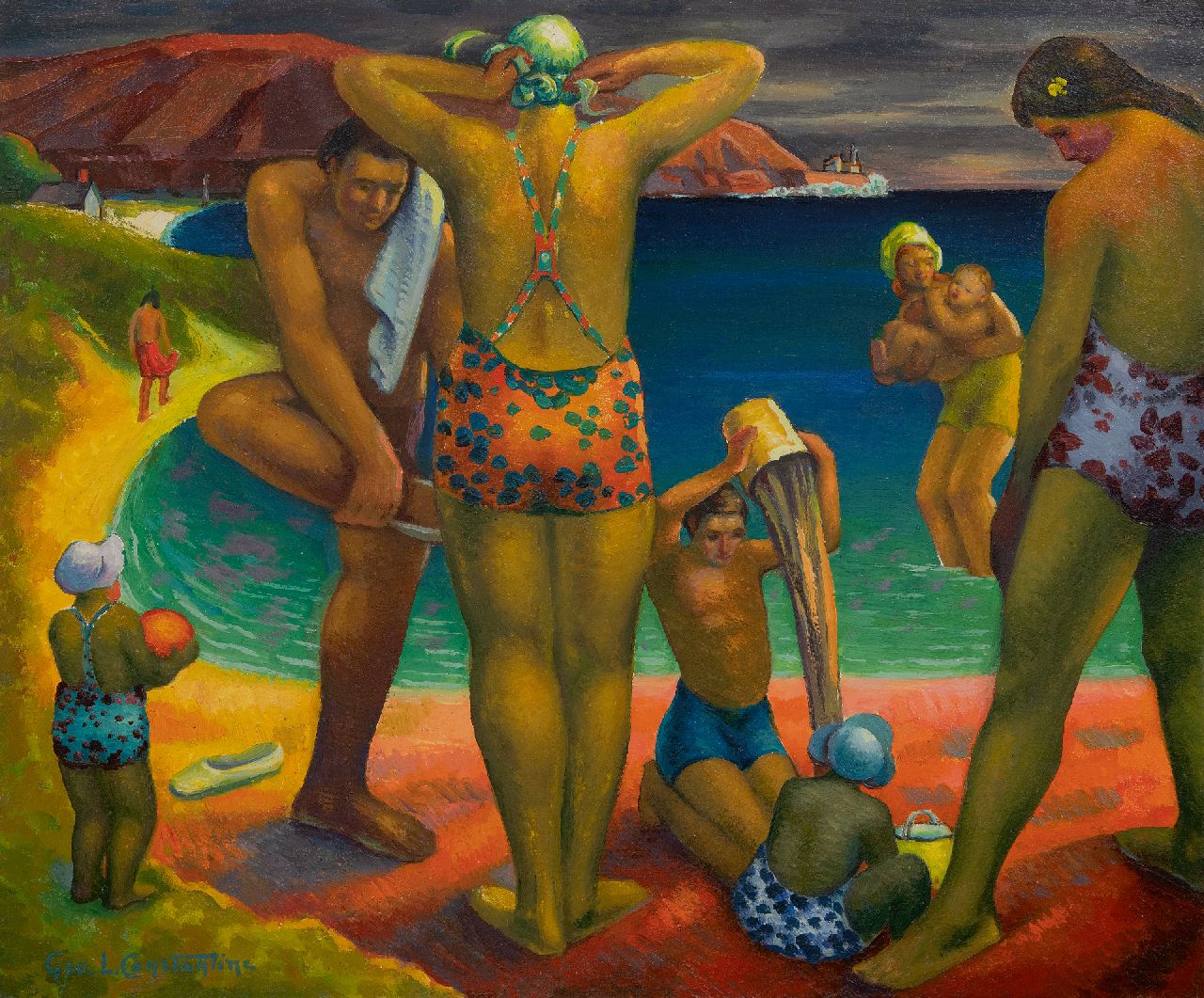 George Constantine | Strandvermaak, olieverf op board, 56,0 x 65,0 cm