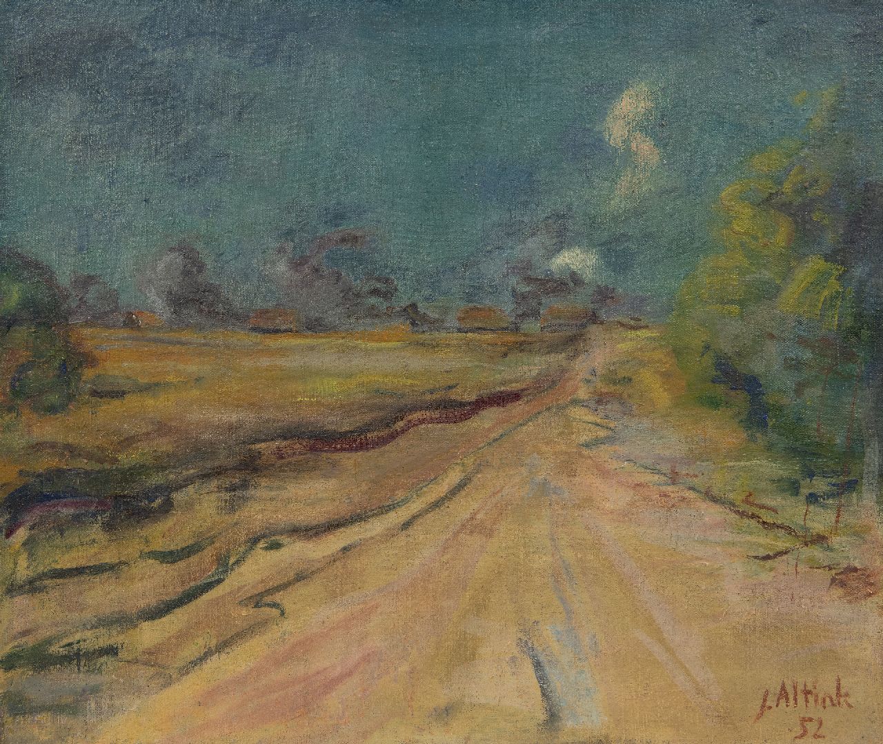 Altink J.  | Jan Altink | Schilderijen te koop aangeboden | Zomerse landweg, olieverf op doek 50,3 x 60,1 cm, gesigneerd rechtsonder en gedateerd '52