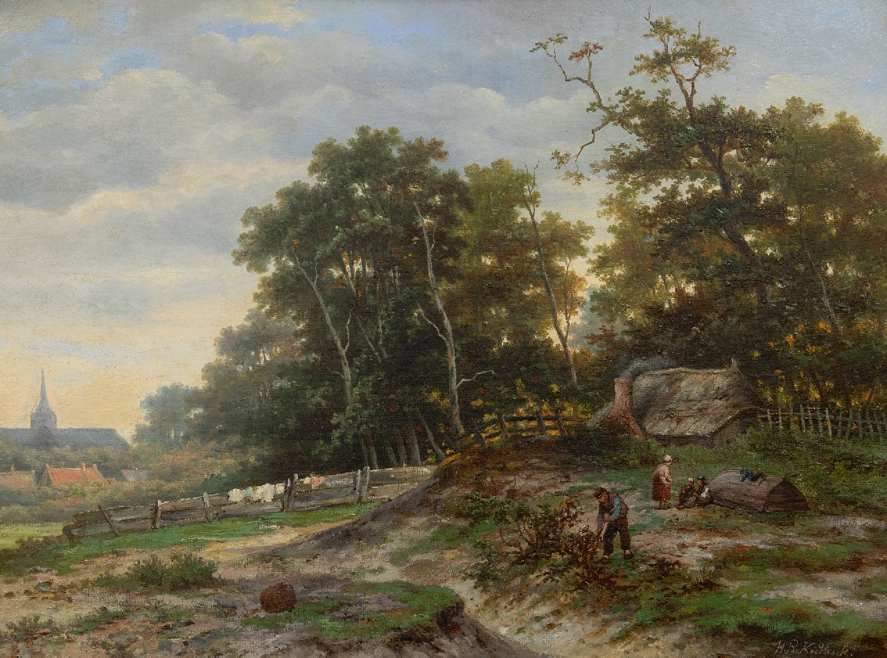 Koekkoek B.H.  | Barend Hendrik 'H.B.' Koekkoek, Hut aan de rand van het bos, olieverf op doek 46,0 x 61,5 cm, gesigneerd rechtsonder