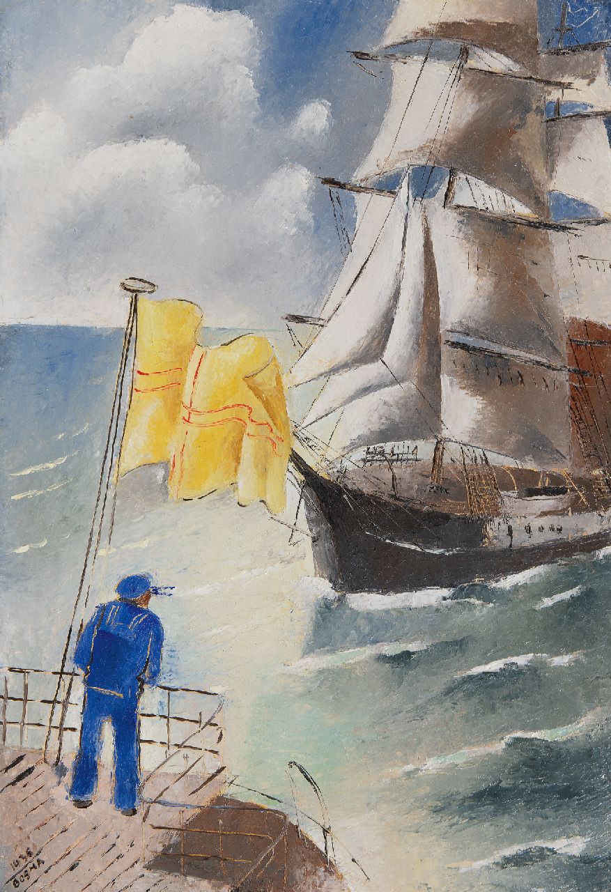 Bosma W.  | Willem 'Wim' Bosma | Schilderijen te koop aangeboden | Op de uitkijk, olieverf op paneel 55,1 x 37,9 cm, gesigneerd linksonder en gedateerd 1936