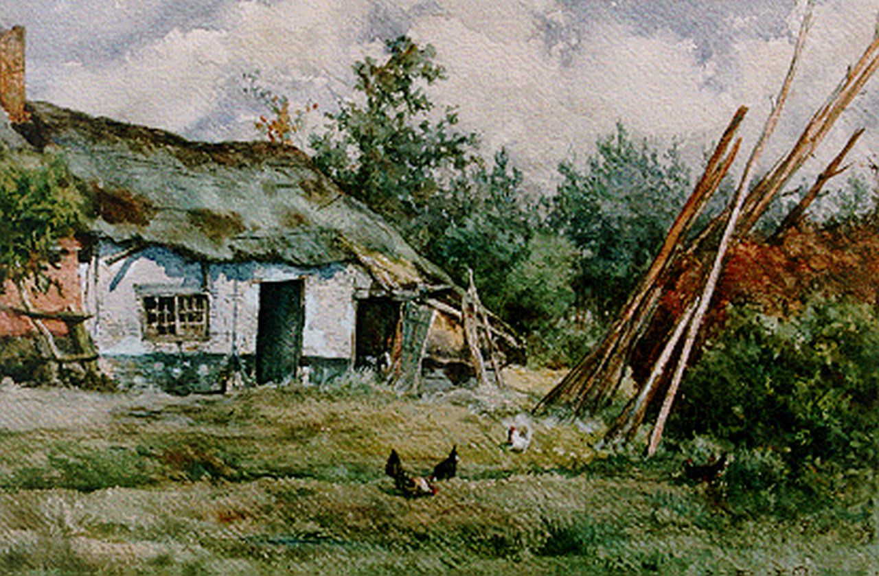 Roelofs W.  | Willem Roelofs, Boerderij met kippen te Putten, aquarel op papier 29,5 x 45,0 cm, gesigneerd rechtsonder en gedateerd 1876