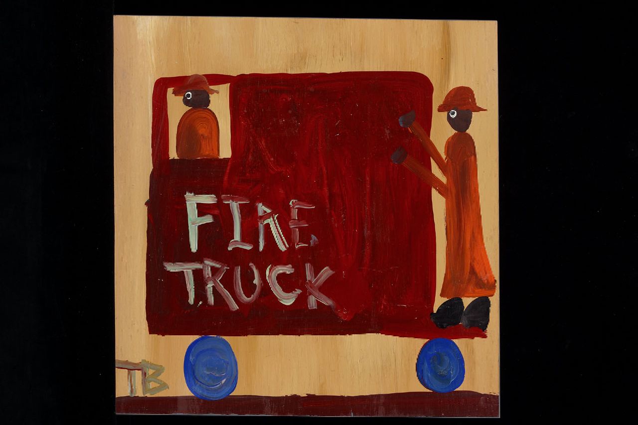 Brown T. | Timothy 'Tim' Brown, Fire truck, acryl op paneel 38,0 x 37,0 cm, gesigneerd linksonder met initialen Brown T. | Timothy 'Tim' Brown, Fire truck, acryl op paneel 38,0 x 37,0 cm, gesigneerd linksonder met initialen