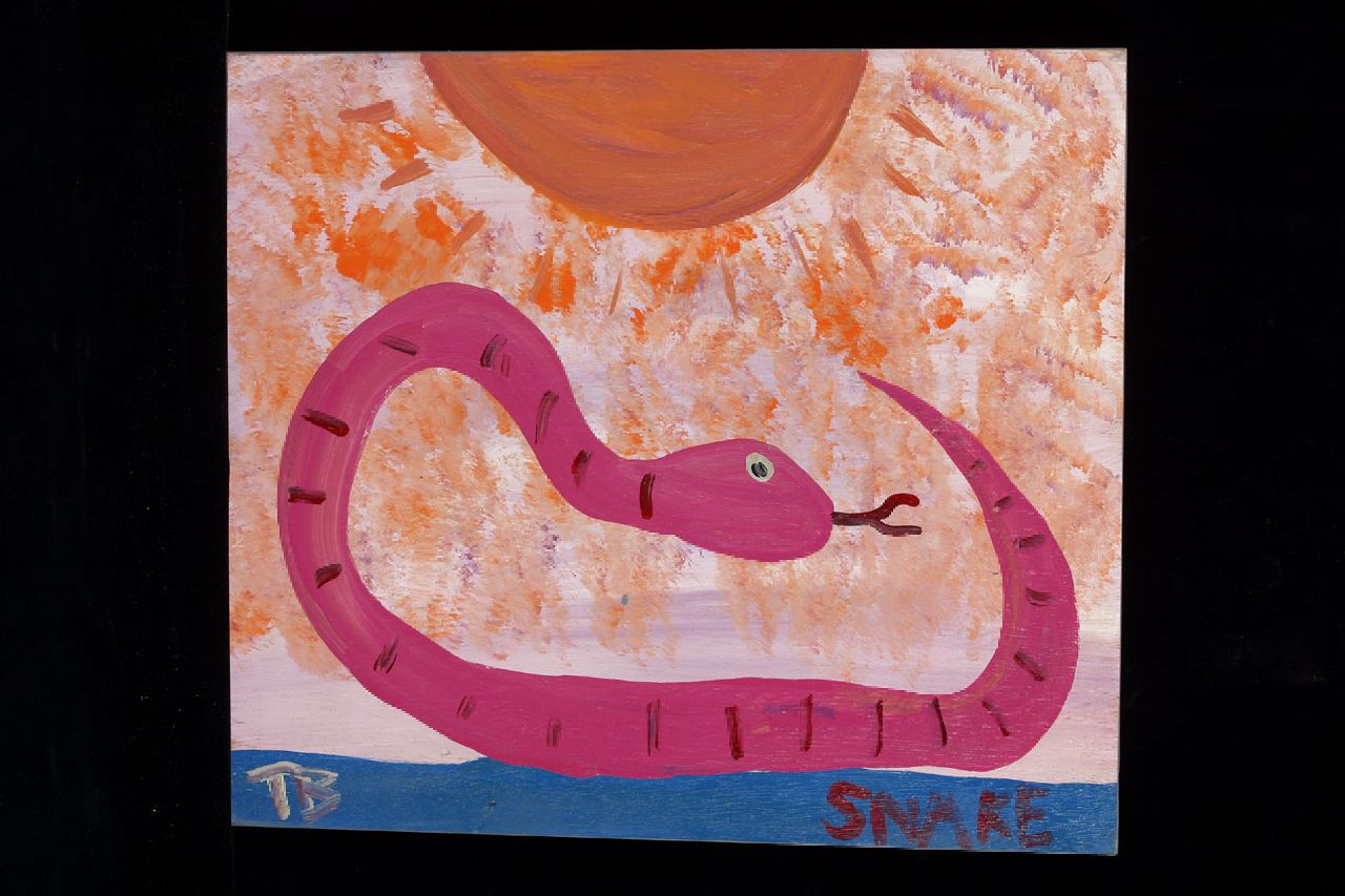 Brown T.  | Timothy 'Tim' Brown, Snake, acryl op paneel 38,0 x 43,0 cm, gesigneerd linksonder met initialen