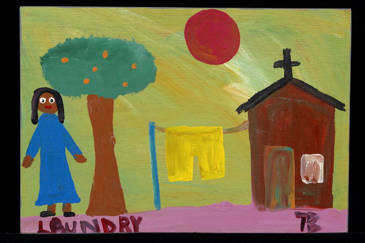 Brown T. | Timothy 'Tim' Brown, Laundry, acryl op paneel 28,0 x 41,0 cm, gesigneerd rechtsonder met initialen Brown T. | Timothy 'Tim' Brown, Laundry, acryl op paneel 28,0 x 41,0 cm, gesigneerd rechtsonder met initialen