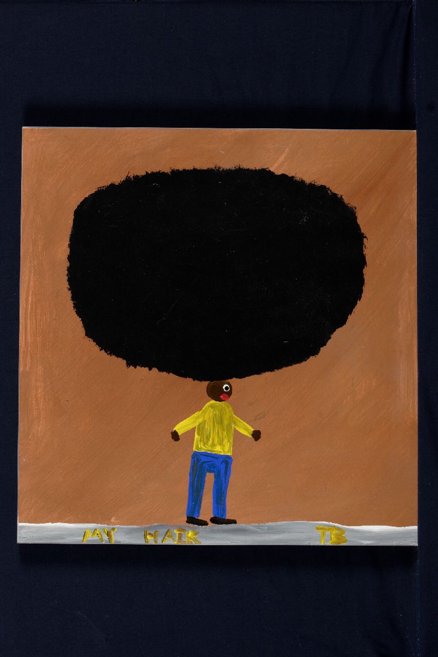 Brown T.  | Timothy 'Tim' Brown, My hair, acryl op paneel 43,0 x 41,0 cm, gesigneerd rechtsonder met initialen