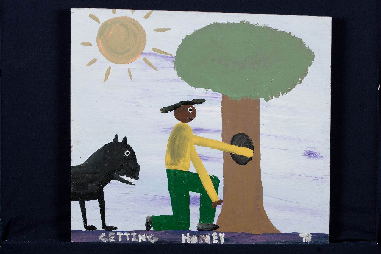 Brown T.  | Timothy 'Tim' Brown, Getting honey, acryl op paneel 43,0 x 48,0 cm, gesigneerd rechtsonder met initialen