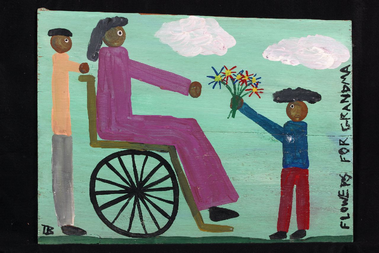 Brown T. | Timothy 'Tim' Brown, Flowers for grandma, acryl op paneel, gesigneerd linksonder met initialen Brown T. | Timothy 'Tim' Brown, Flowers for grandma, acryl op paneel, gesigneerd linksonder met initialen