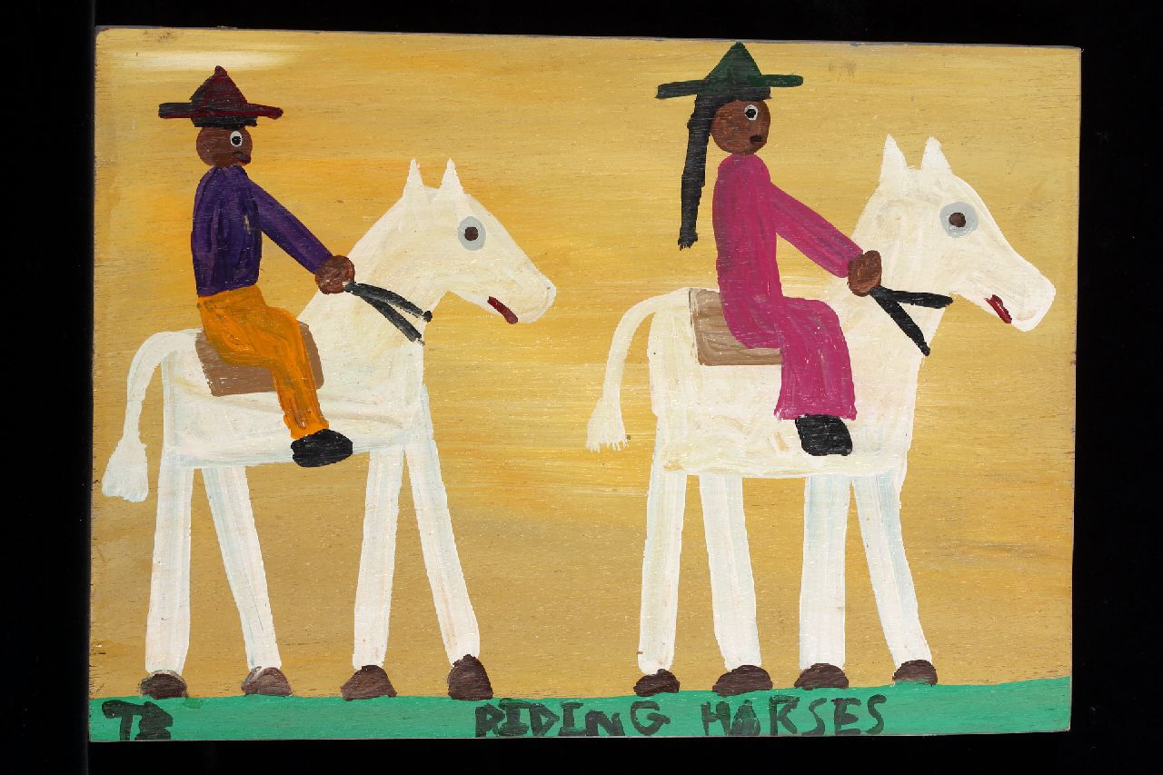 Brown T.  | Timothy 'Tim' Brown, Riding horses, acryl op paneel 37,0 x 52,0 cm, gesigneerd linksonder met initialen