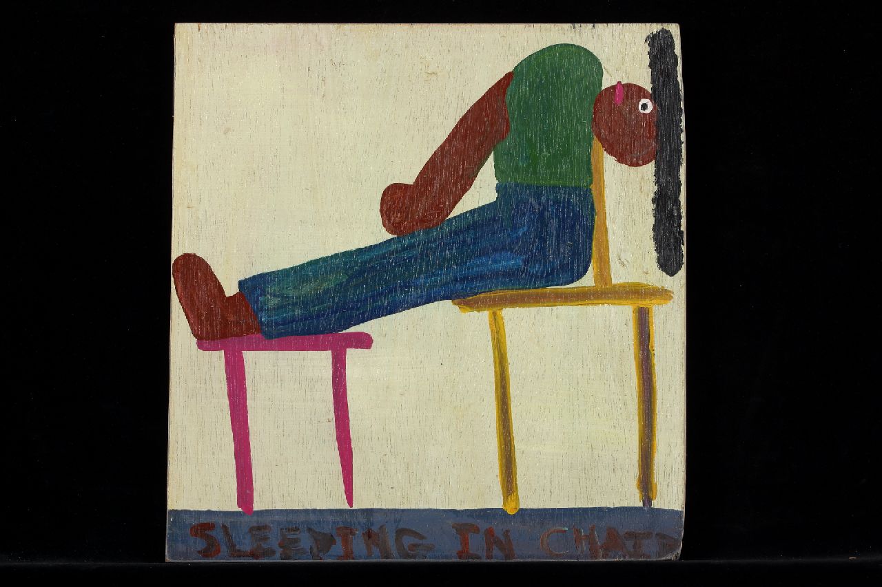 Brown T. | Timothy 'Tim' Brown, Sleeping in chair, acryl op paneel 38,0 x 37,0 cm Brown T. | Timothy 'Tim' Brown, Sleeping in chair, acryl op paneel 38,0 x 37,0 cm