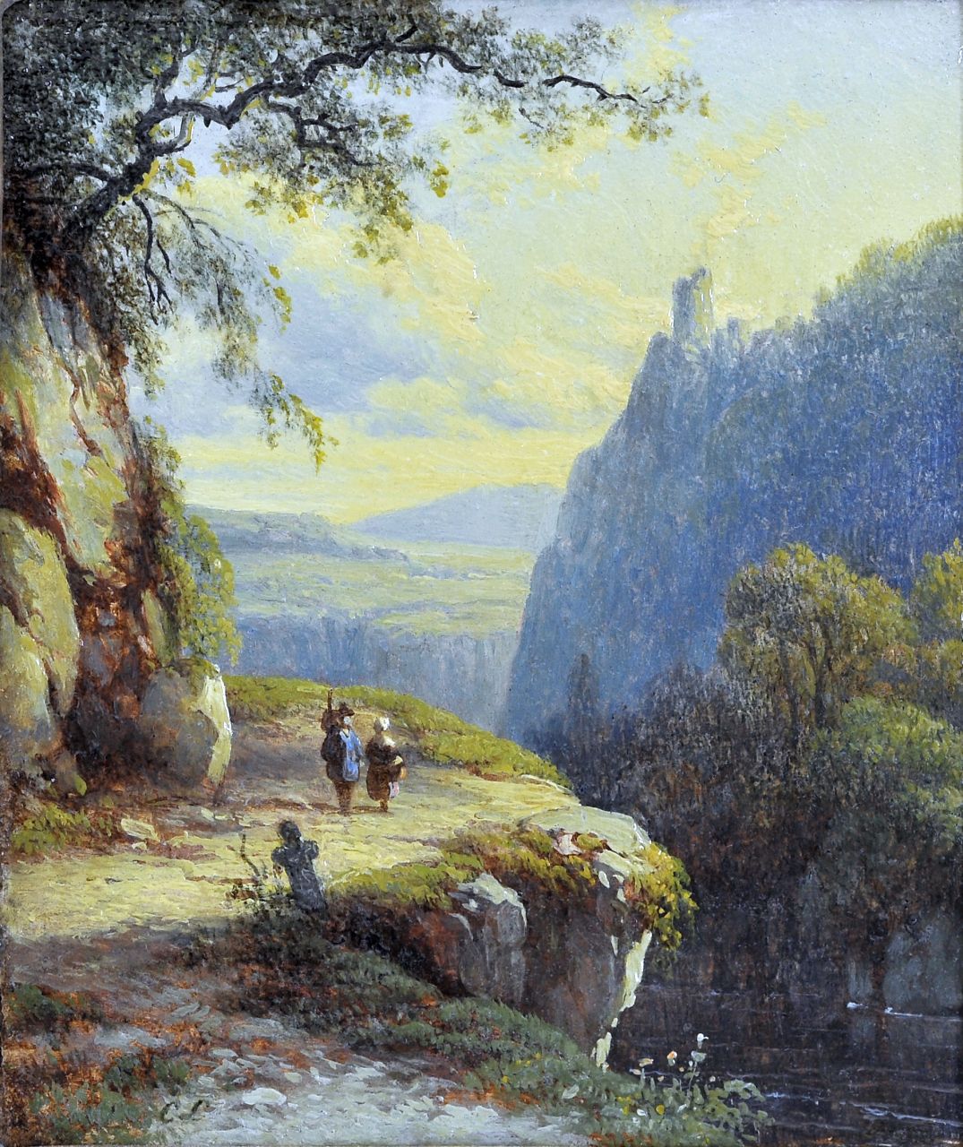 Lieste C.  | Cornelis Lieste, Paysage montagneuse, olieverf op paneel 10,2 x 8,6 cm, gesigneerd linksonder initialen