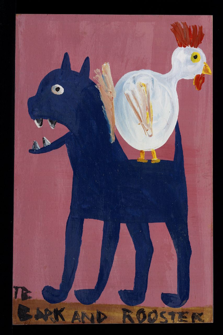 Brown T. | Timothy 'Tim' Brown, Bark and Rooster, acryl op paneel 56,0 x 36,0 cm, gesigneerd linksonder met initialen Brown T. | Timothy 'Tim' Brown, Bark and Rooster, acryl op paneel 56,0 x 36,0 cm, gesigneerd linksonder met initialen