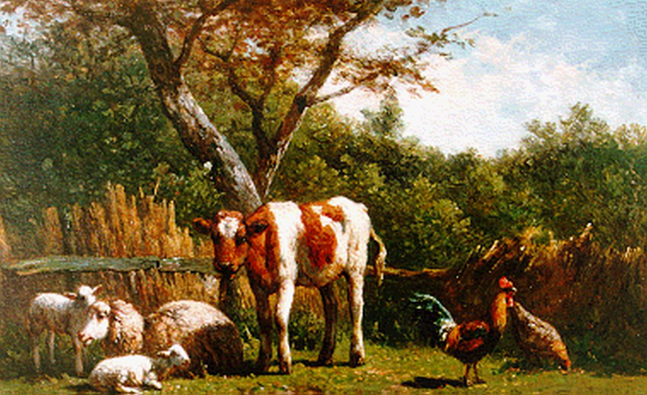 Berg S. van den | Simon van den Berg, Vee bij een hekje, olieverf op paneel 21,3 x 30,3 cm, gesigneerd linksonder