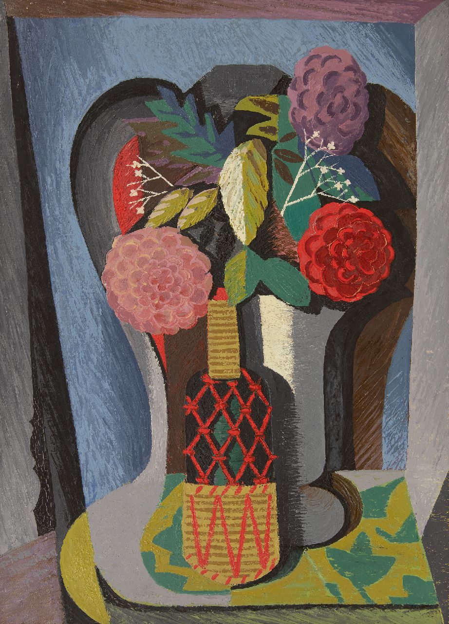 Hunziker F.  | Frieda Hunziker | Schilderijen te koop aangeboden | Stilleven met bloemen, olieverf op doek 70,2 x 50,4 cm, gesigneerd linksonder en gedateerd 7-1946