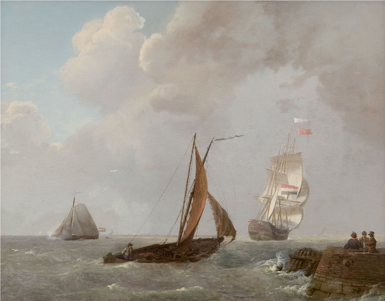 Koekkoek J.  | Johannes Koekkoek | Schilderijen te koop aangeboden | Laverende zeilschepen in de Zeeuwse wateren, olieverf op paneel 30,0 x 38,9 cm, gesigneerd rechtsonder en gedateerd 1829