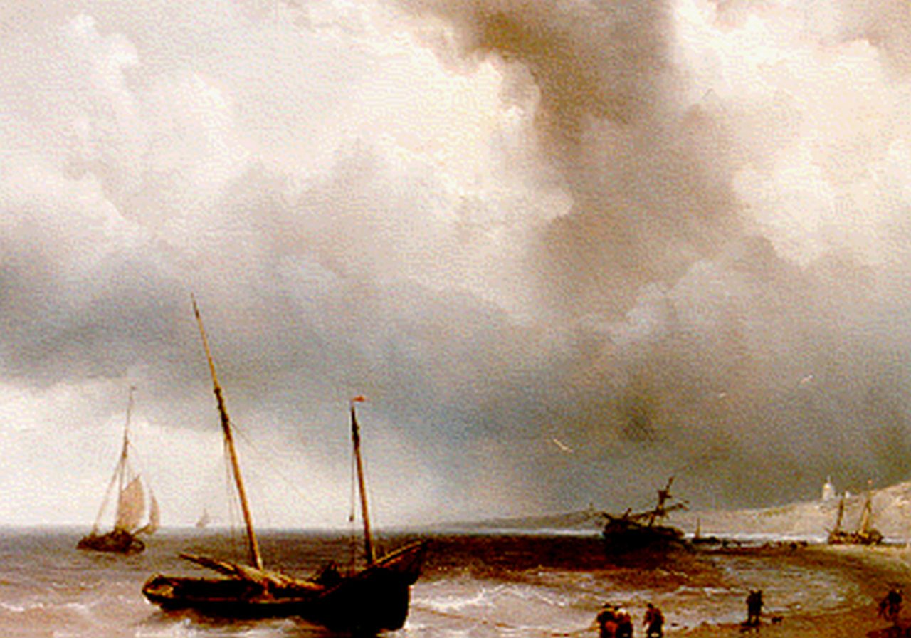 Meijer J.H.L.  | Johan Hendrik 'Louis' Meijer, Visserschepen voor anker in baai, olieverf op paneel 27,2 x 35,4 cm, gesigneerd linksonder en gedateerd 1850