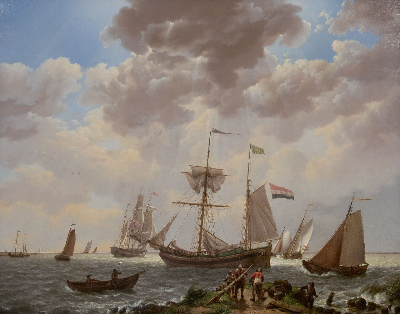 Koekkoek J.H.  | Johannes Hermanus Koekkoek | Schilderijen te koop aangeboden | Laverende schepen voor de kust, olieverf op doek 57,3 x 72,0 cm, gesigneerd rechtsonder en gedateerd 1831