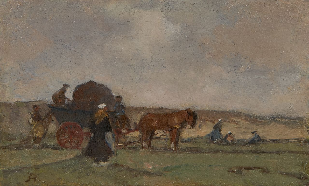Akkeringa J.E.H.  | 'Johannes Evert' Hendrik Akkeringa, Netten boeten achter de duinen, olieverf op paneel 7,5 x 12,4 cm, gesigneerd linksonder met initiaal