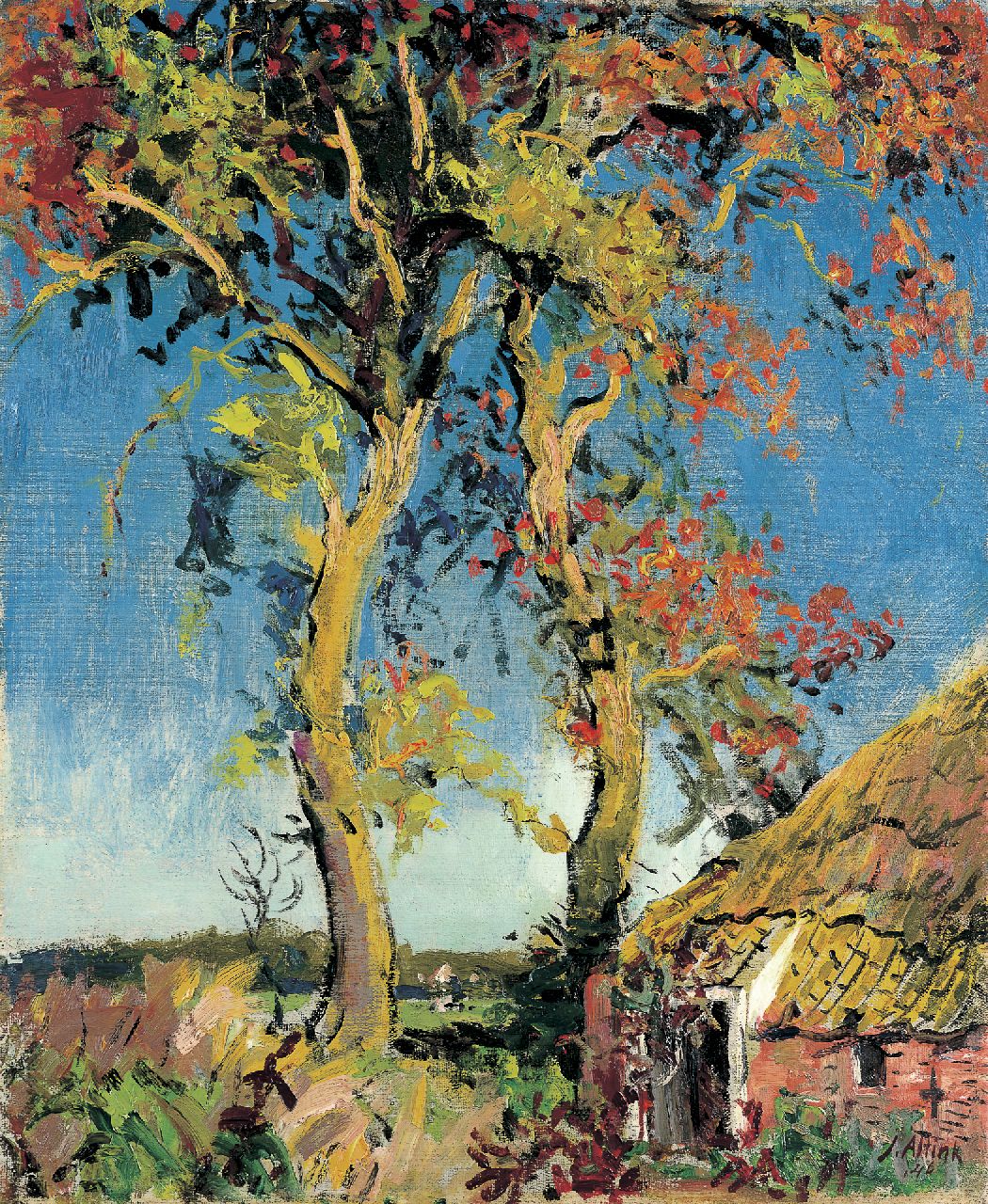 Altink J.  | Jan Altink | Schilderijen te koop aangeboden | Boerderij bij hoge bomen, olieverf op doek 60,6 x 50,2 cm, gesigneerd rechtsonder en gedateerd '46