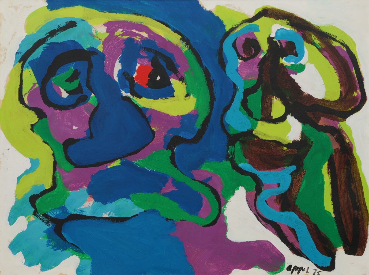 Appel C.K.  | Christiaan 'Karel' Appel | Schilderijen te koop aangeboden | Zonder titel, acryl op papier op doek 75,0 x 105,0 cm, gesigneerd rechtsonder en gedateerd 1975