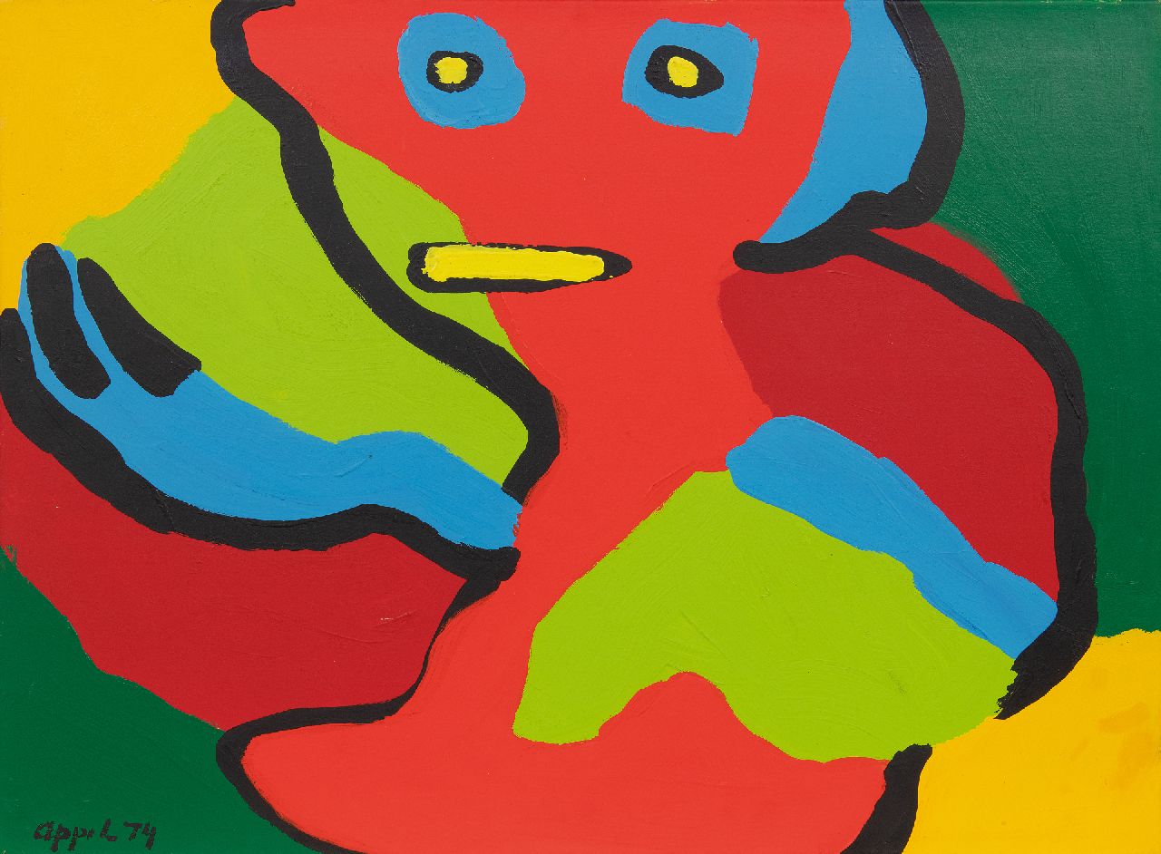 Appel C.K.  | Christiaan 'Karel' Appel | Schilderijen te koop aangeboden | Asking again, acryl op papier op doek 56,0 x 75,9 cm, gesigneerd linksonder en gedateerd '74