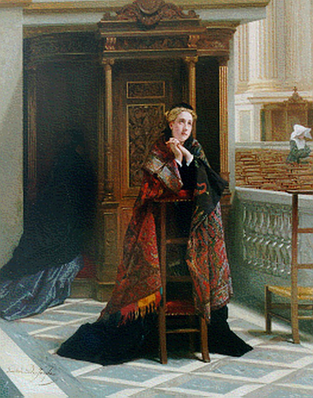 Jonghe G.L. De | 'Gustave' Léonard De Jonghe, De biecht, olieverf op paneel 61,0 x 49,0 cm, gesigneerd linksonder