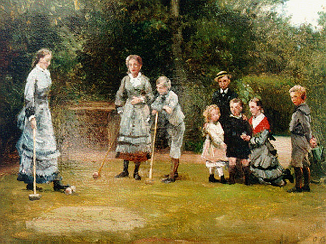 Bache O.  | Otto Bache, Croquet scene, olieverf op doek 30,0 x 40,0 cm, gesigneerd mon rechtsonder