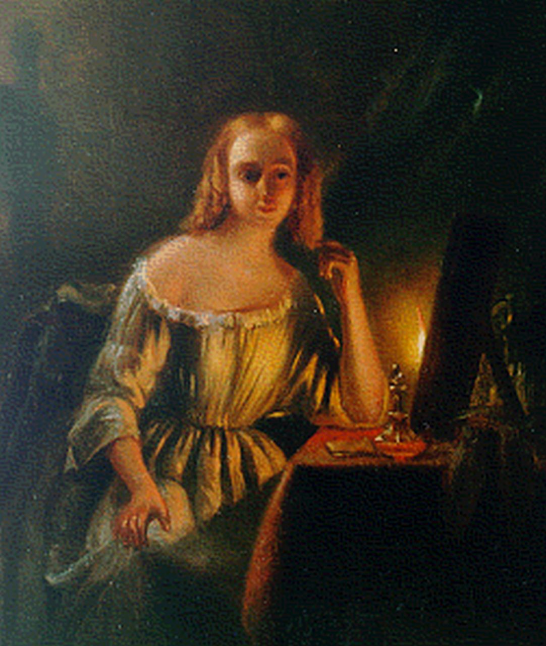 Kiers P.  | Petrus Kiers, Het avondtoilet, olieverf op paneel 12,0 x 10,7 cm, gesigneerd rechtsonder