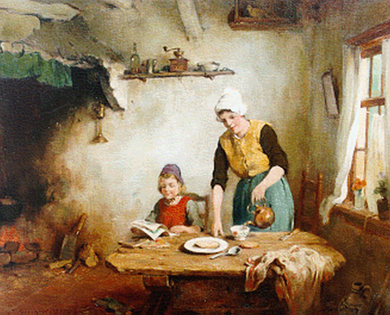 Groenewegen A.J.  | Adrianus Johannes Groenewegen, Kopje thee, olieverf op doek 45,0 x 55,0 cm, gesigneerd rechtsonder