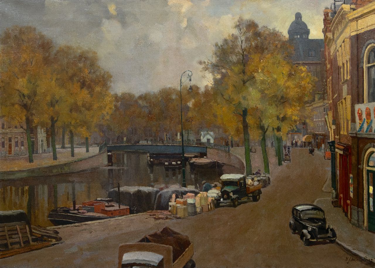 Hendrik Jan Wesseling | Het Spaarne, gezien vanaf de Damstraat, Haarlem, olieverf op doek, 80,8 x 110,9 cm, gesigneerd r.o. en te dateren jaren 30