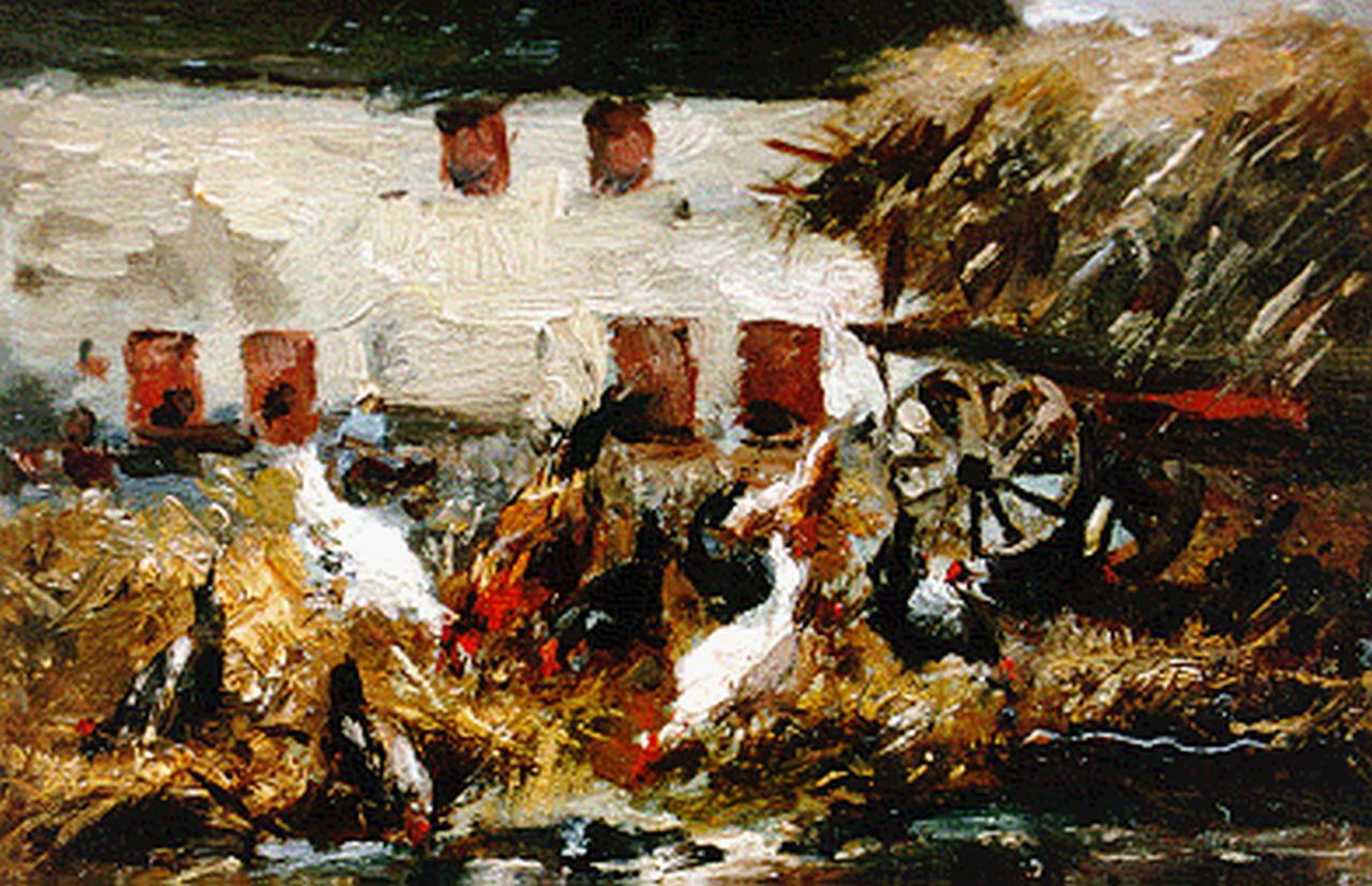 Bellis J.L.  | Josse-Lambert 'Hubert' Bellis, Kippen op boerenerf, olieverf op paneel 12,2 x 17,3 cm, gesigneerd rechtsonder