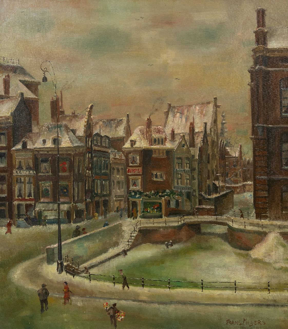 Frans Meijers | Het Rokin in de sneeuw, Amsterdam, olieverf op doek, 80,1 x 70,3 cm, gesigneerd r.o.