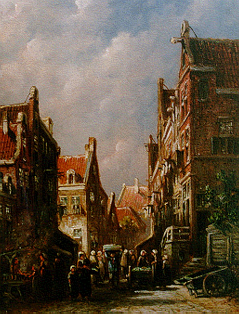 Vertin P.G.  | Petrus Gerardus Vertin, Markt in zomers straatje, olieverf op paneel 19,4 x 14,9 cm, gesigneerd linksonder