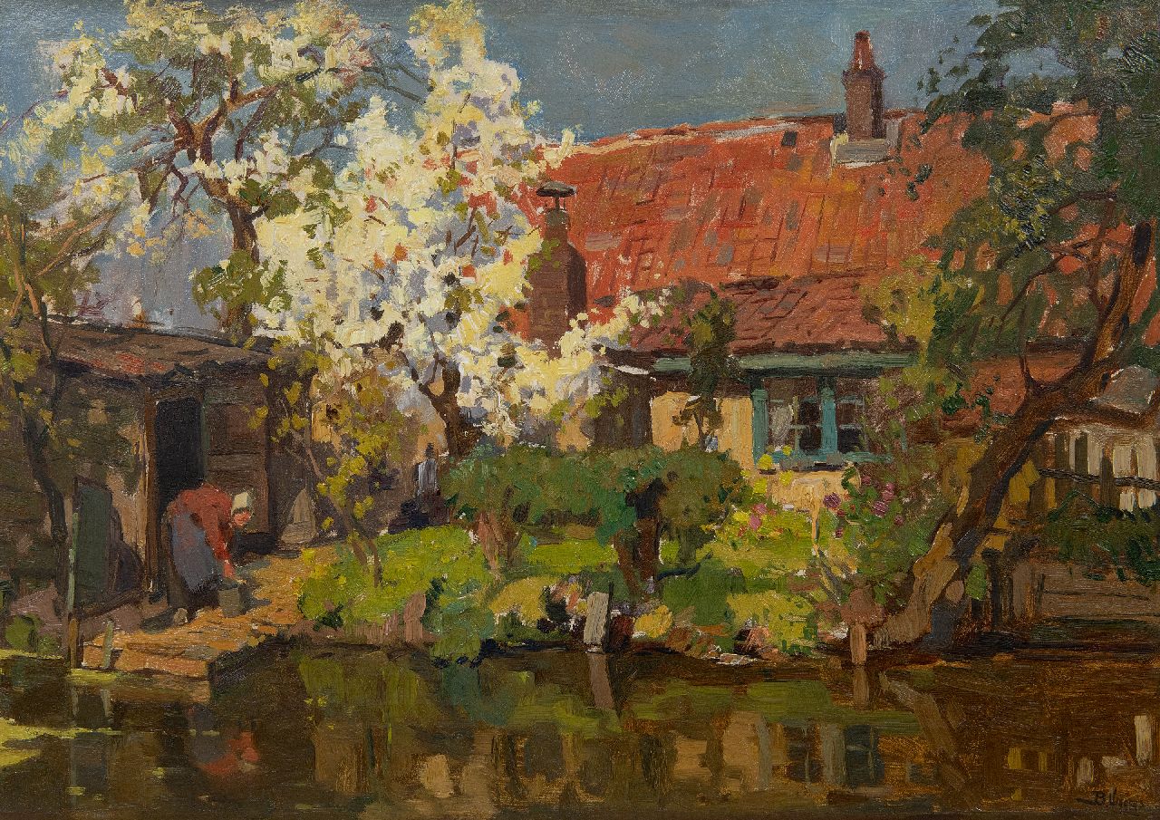 Viegers B.P.  | Bernardus Petrus 'Ben' Viegers | Schilderijen te koop aangeboden | Boerenerf aan het water, olieverf op doek 37,3 x 52,3 cm, gesigneerd rechtsonder