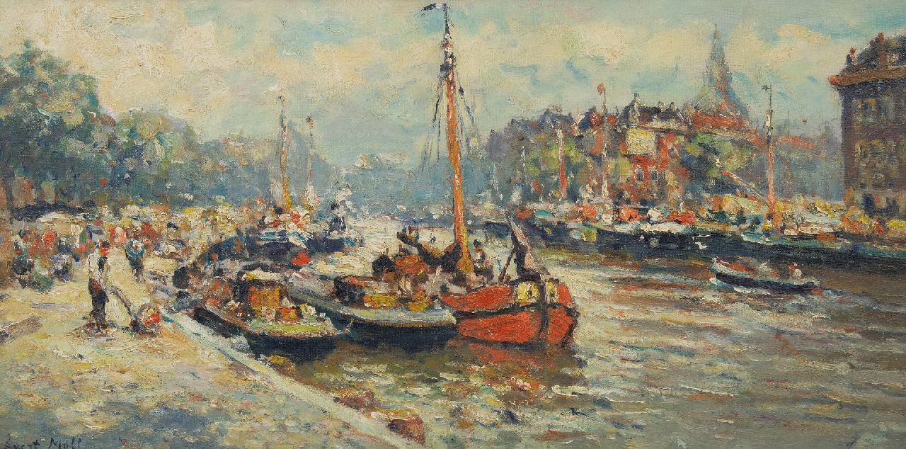 Moll E.  | Evert Moll, De Leuvehaven in Rotterdam, olieverf op doek 40,8 x 80,5 cm, gesigneerd linksonder