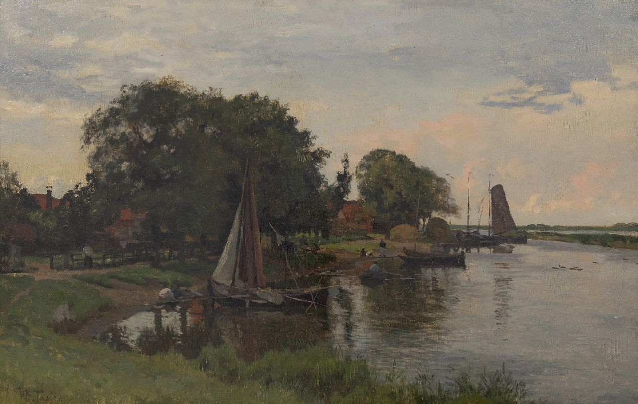Tholen W.B.  | Willem Bastiaan Tholen | Schilderijen te koop aangeboden | Hollands landschap met dorpshaven, olieverf op doek 40,0 x 62,0 cm, gesigneerd linksonder