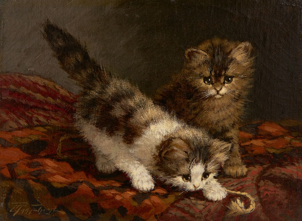 Raaphorst C. | Cornelis Raaphorst | Schilderijen te koop aangeboden | Kittens spelend op een sierkussen, olieverf op doek 18,3 x 24,0 cm, gesigneerd linksonder Raaphorst C. | Cornelis Raaphorst | Schilderijen te koop aangeboden | Kittens spelend op een sierkussen, olieverf op doek 18,3 x 24,0 cm, gesigneerd linksonder