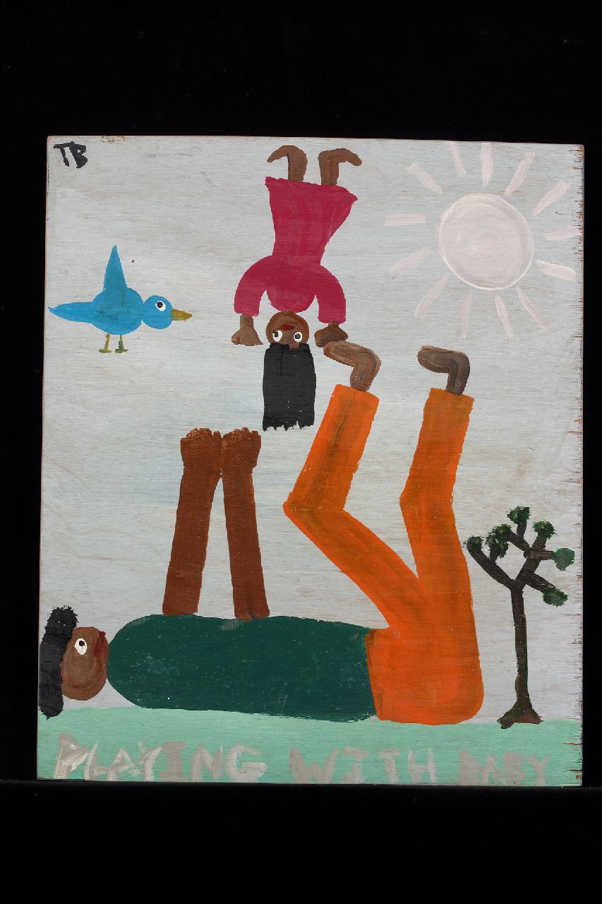 Brown T. | Timothy 'Tim' Brown, Playing with baby, acryl op paneel 45,0 x 37,7 cm, gesigneerd linksboven met initialen Brown T. | Timothy 'Tim' Brown, Playing with baby, acryl op paneel 45,0 x 37,7 cm, gesigneerd linksboven met initialen