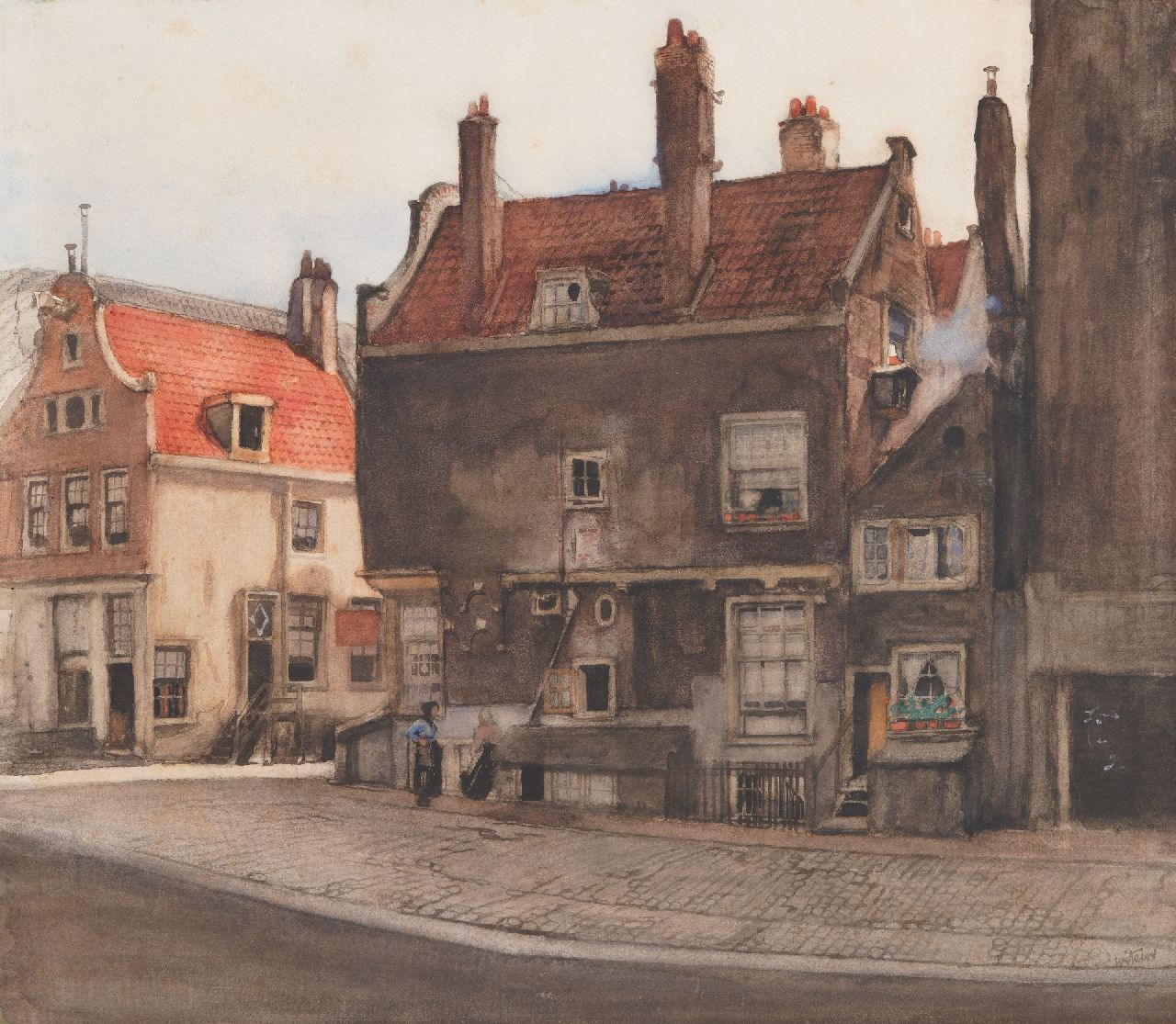 Witsen W.A.  | 'Willem' Arnold Witsen | Aquarellen en tekeningen te koop aangeboden | De Kromboomssloot in Amsterdam, aquarel op papier op board 54,4 x 62,2 cm, gesigneerd rechtsonder en te dateren ca. 1907-1908