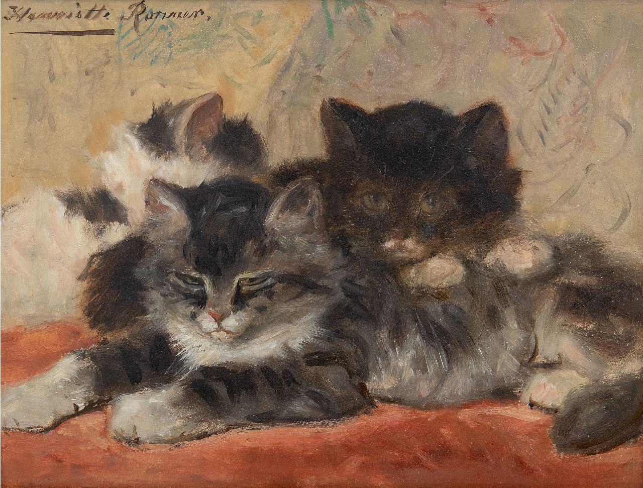 Ronner-Knip H. | Henriette Ronner-Knip | Schilderijen te koop aangeboden | Soezende katjes, olieverf op paneel 19,0 x 24,5 cm, gesigneerd linksboven Ronner-Knip H. | Henriette Ronner-Knip | Schilderijen te koop aangeboden | Soezende katjes, olieverf op paneel 19,0 x 24,5 cm, gesigneerd linksboven