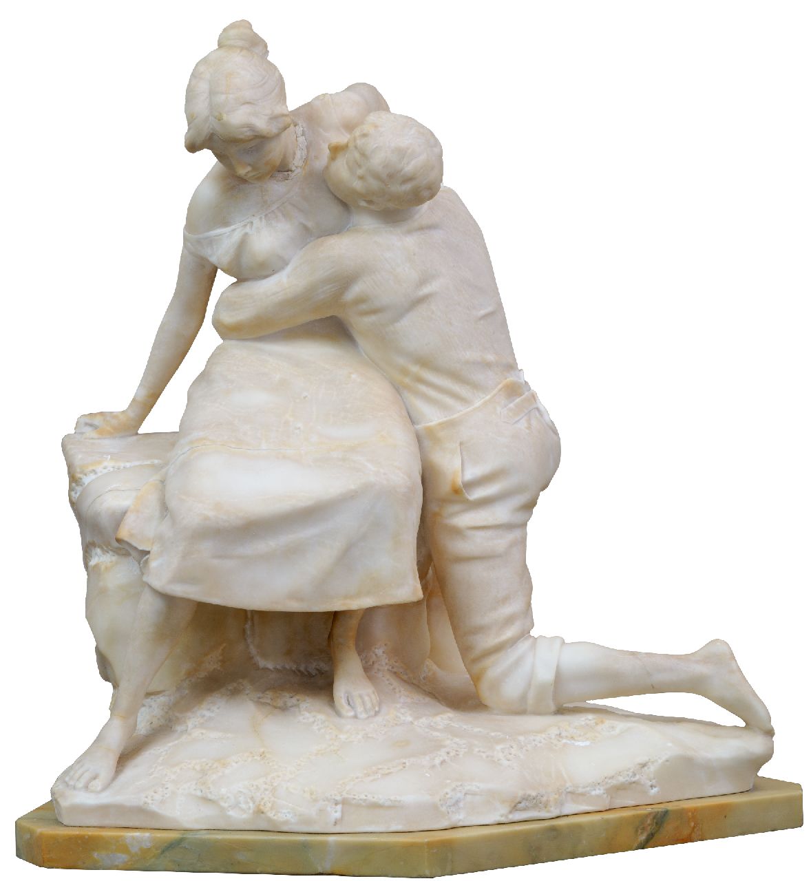 Seger E.  | Ernst Seger | Beelden en objecten te koop aangeboden | Innige omhelzing, albast 47,2 x 49,6 cm, gesigneerd op achterzijde