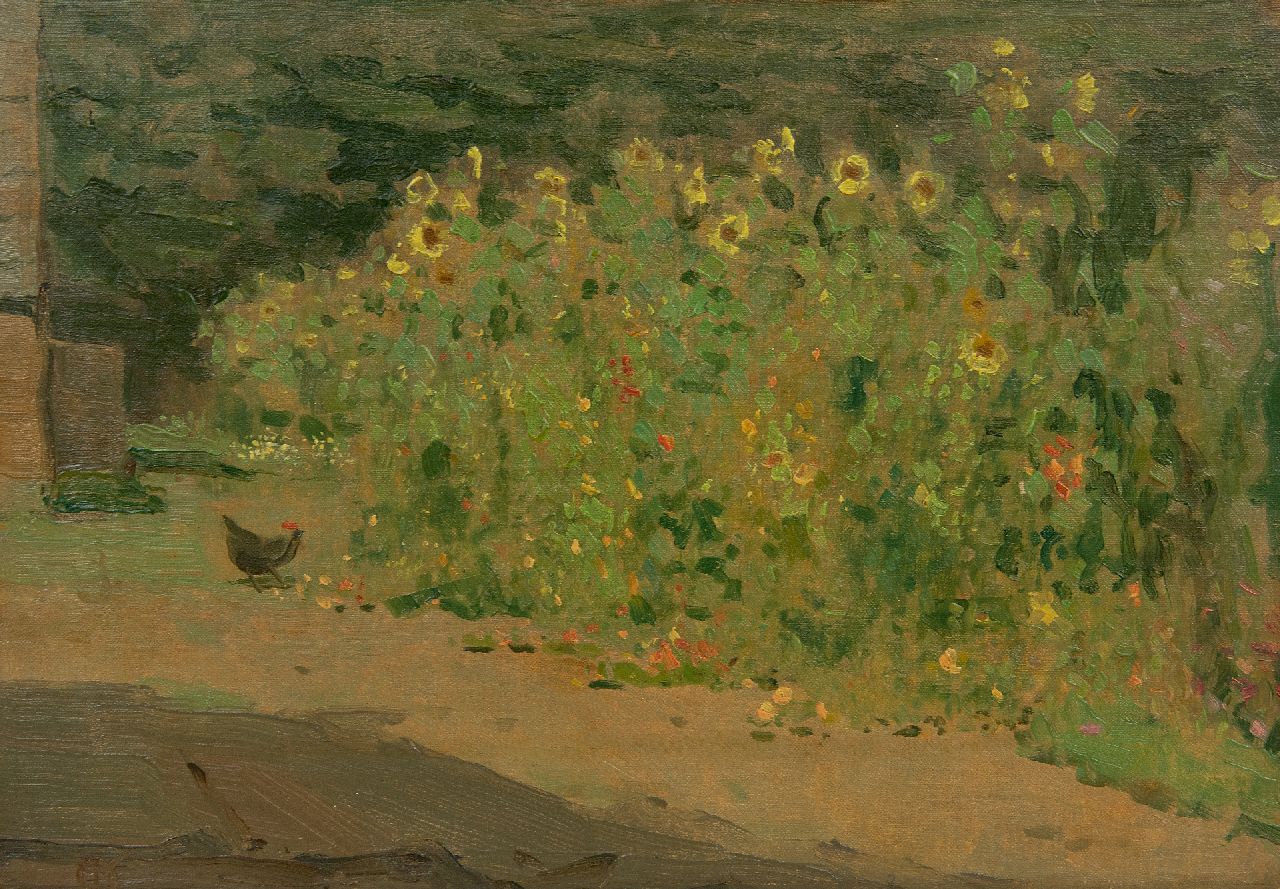 Dijsselhof G.W. | Gerrit Willem Dijsselhof | Schilderijen te koop aangeboden | Bloeiende tuin, olieverf op doek 23,0 x 33,3 cm, gesigneerd linksonder met monogram en te dateren ca. 1911-1912 Dijsselhof G.W. | Gerrit Willem Dijsselhof | Schilderijen te koop aangeboden | Bloeiende tuin, olieverf op doek 23,0 x 33,3 cm, gesigneerd linksonder met monogram en te dateren ca. 1911-1912